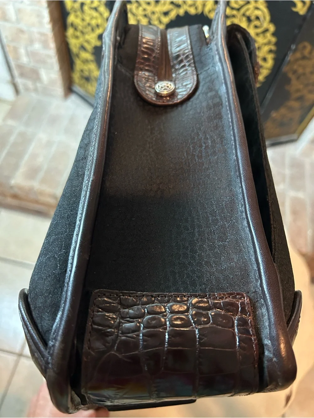 BRIGHTON Martha Black Brown Croc Leather Laptop Briefcase Shoulder Bag Tote